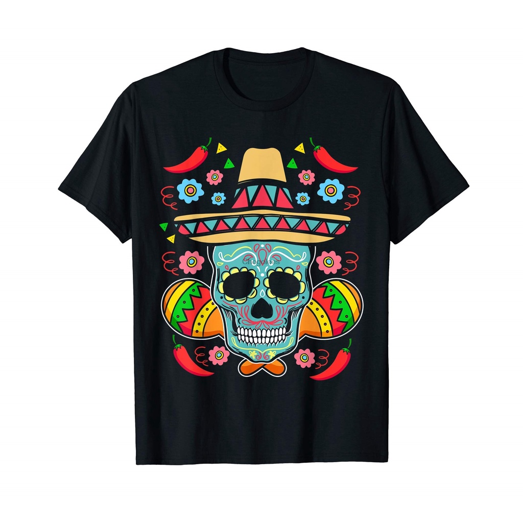 เสื้อยืดโอเวอร์ไซส์เสื้อยืด-พิมพ์ลายการ์ตูนกะโหลก-mariachi-pepper-fiesta-cinco-de-mayo-สไตล์ยุโรปs-3xl
