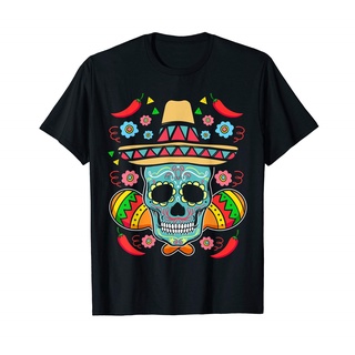 เสื้อยืดโอเวอร์ไซส์เสื้อยืด พิมพ์ลายการ์ตูนกะโหลก Mariachi Pepper Fiesta Cinco De Mayo สไตล์ยุโรปS-3XL