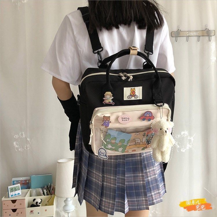 เกาหลีใต้-ins-กระเป๋านักเรียนสไตล์วิทยาลัยญี่ปุ่นน่ารักการ์ตูนกระเป๋าเป้สะพายหลังความจุขนาดใหญ่สาว-messenger-แบบพกพากระเป๋า