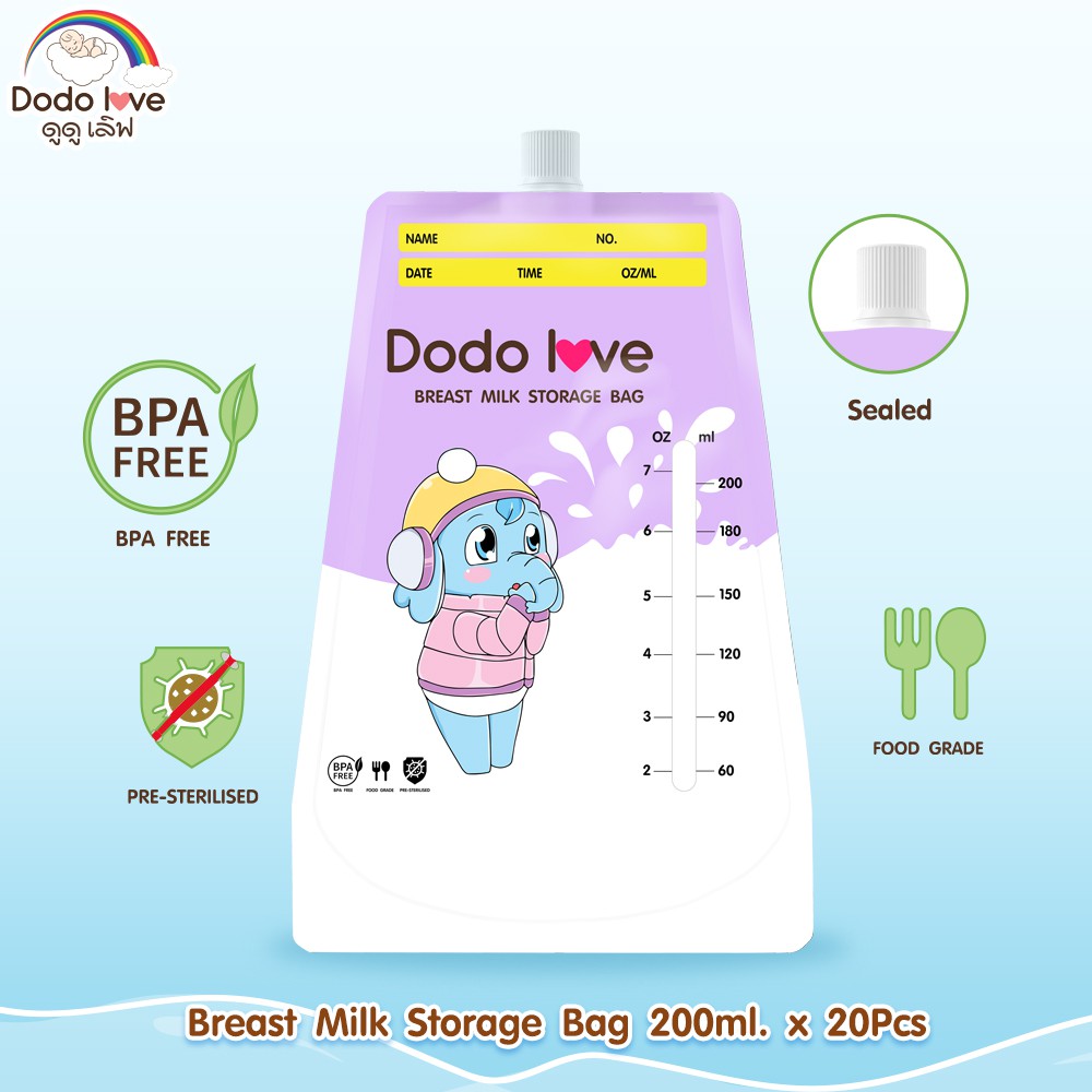dodolove-ถุงเก็บน้ำนม-3in1-แบบพกพา-200ml-20-ใบ