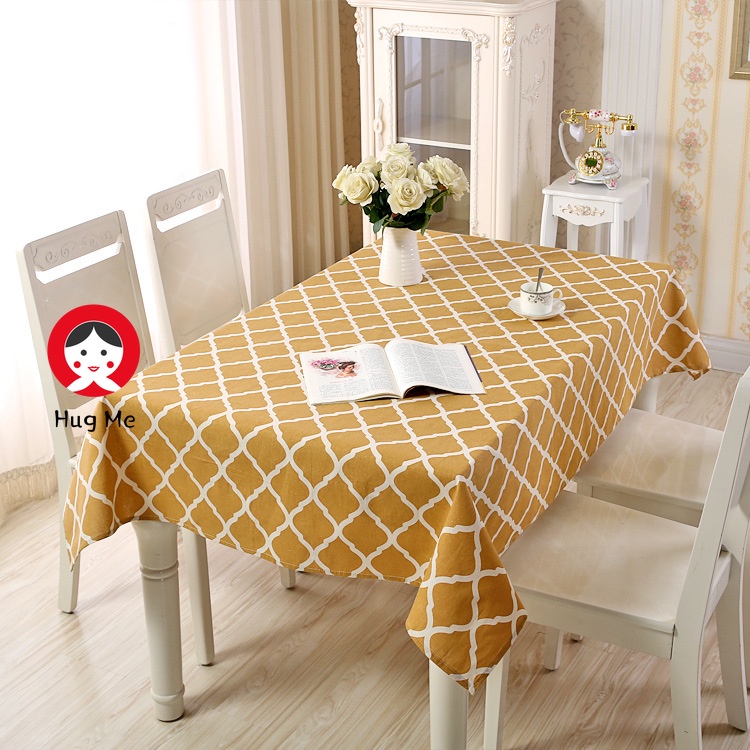 hugme-diamond-tablecloth-ผ้าปูโต๊ะผ้าฝ้ายผ้าลินินสีเหลืองสีเขียวหลายเส้น