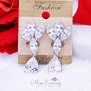 Miss Earring ต่างหูหนีบ ต่างหู cz ตุ้มหูหนีบ สีเงิน ทรงหยดน้ำ มีแป้นยางรองหู ไม่บีบหู สวยหวาน พร้อมส่ง