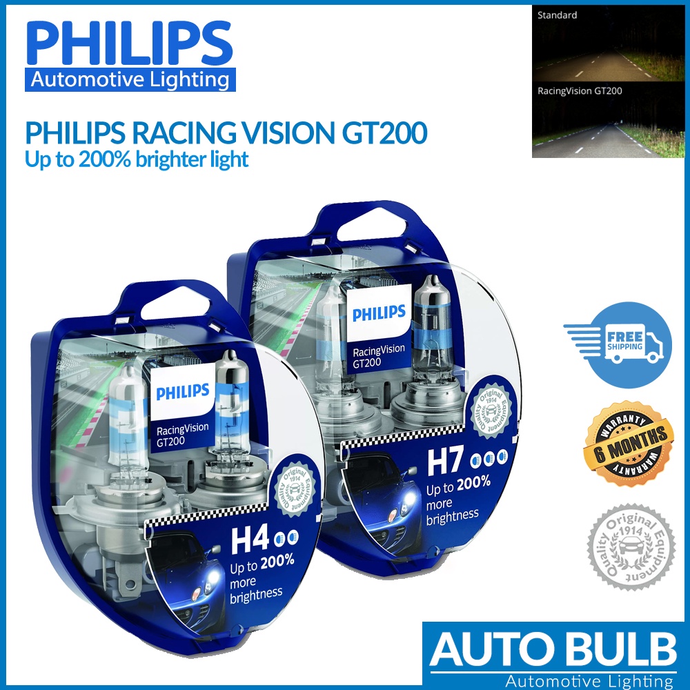 หลอดไฟหน้ารถยนต์ Philips Racing Vision GT200 หลอดอัพเกรด สว่างขึ้น