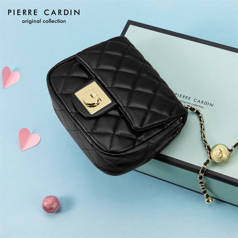 pierre-cardin-ยอดนิยมสไตล์ร้อนหนังหอมขนาดเล็กกระเป๋าสี่เหลี่ยมเล็ก-rhomboid-สี่เหลี่ยมไขมันโซ่กระเป๋า-messenger-ไหล่กระเ