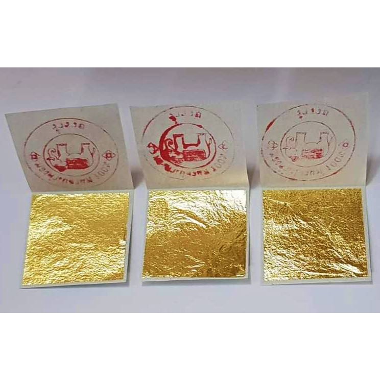 แผ่นทองคำเปลวแท้100-ตราช้าง-ทองกิมซัว4x4cm-ผลิตจากทองแท้99-9-ใช้ปิดทองพระ-สปา-มาร์คหน้า-และงานพิธีและงานศิลปะต่างๆ