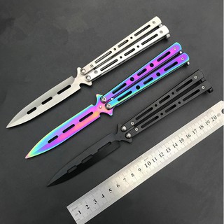 สินค้า มีดควงปลายเรียว เจาะร่องกลาง ไม่มีคมสำหรับฝึกควง (balisong trainer) มีสินค้าพร้อมส่ง