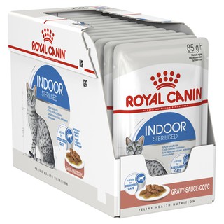 Royal Canin Indoor Sterilised Gravy Cat Pouch 12 ซอง อาหารแมว รอยัลคานิน แมวเลี้ยงในบ้าน ทำหมัน อาหารเปียก loaf jelly