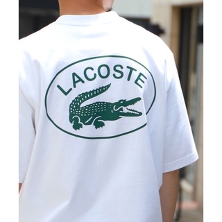 【NEW】Lacoste Beams Big Croco เสื้อยืดลําลองแฟชั่นสําหรับผู้ชายผู้หญิงแขนสั้นพิมพ์ลายจระเข้