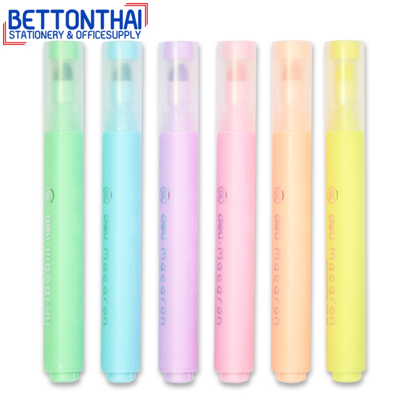 deli-u12-6c-highlighter-pastel-ไฮไลท์สีพาสเทล-ขนาด-1-4mm-สุดน่ารัก-แพ็ค-6-แท่ง-6-สี-เครื่องเขียน-ปากกาเน้นข้อความ