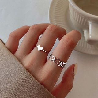 ภาพขนาดย่อของสินค้าNew Arrival Fashion Silver Alloy Hollow Out Heart Finger Rings 2Pcs/Set for Women