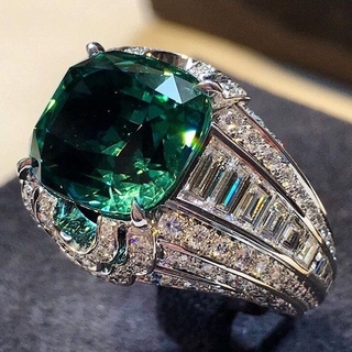 แหวนแต่งงาน แพลตตินัม ประดับเพชร คริสตัล สีเขียวมรกต แฟชั่นสําหรับผู้ชาย และผู้หญิง