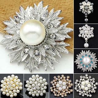 【AG】Breastpin Elegant Easy Matching Alloy Flower Faux Pearls Women Brooch Pin for Dating