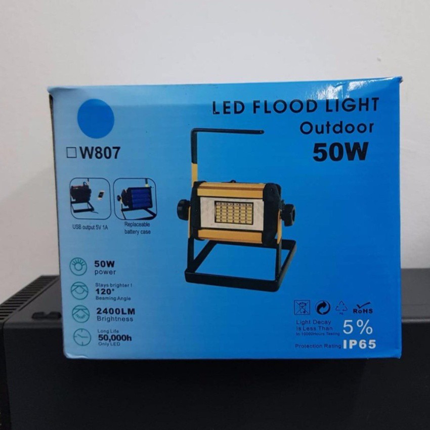 ไฟสปอต์ไลท์-50w-led-fioodlight-outdoor-แถมถ่าน-4-ก้อน