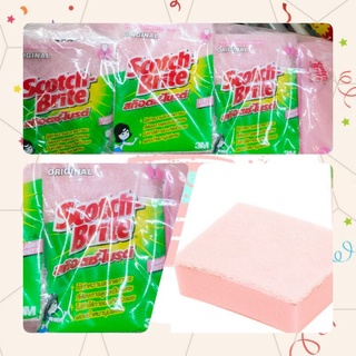 (พร้อมส่ง) Scotch Brite สก๊อตช์ไบรต์ สก็อตไบรท์ แผ่นใยขัด มีฟองน้ำ ไร้ริ้วรอย สีชมพู ขนาด 3*4 นิ้ว 1 แพค*6 ชิ้น+1