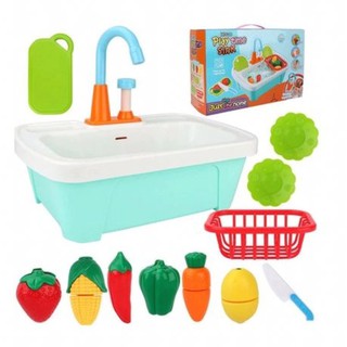 ของเล่นเด็ก ชุดอ่างล้างจาน Play Time Sink ก๊อกน้ำ น้ำไหลได้จริง  พร้อมอุปกรณ์ สีพาสเทล (สีเขียวอ่อน)