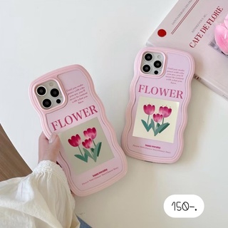 เคสกระจก เคสกระจกส่องได้ เคสลายดอกไม้ 🌷 ขอบหยักลายกระจกทิวลิปชมพู