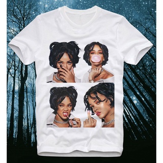 ☍ ✟เสื้อยืด Rihanna 3D เพชรเซ็กซี่สีดําสีขาว Fenty นักร้องบับเบิลหมากฝรั่ง |Q=
