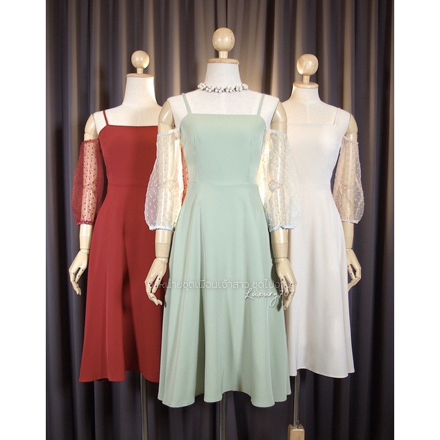 LX6103 Midi Dress แขนซีทรู หวานหรู ชุดเพื่อนเจ้าสาว ชุดออกงาน แต่งงาน 2568 ทรงกระโปรงบาน มุมมองที่ 2
