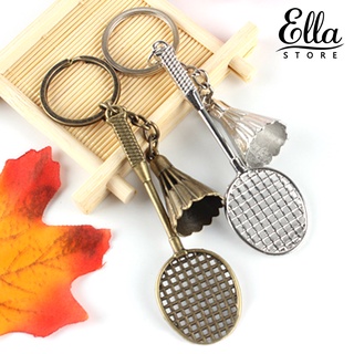 Ellastore123 พวงกุญแจโลหะ จี้ไม้แบดมินตัน ลูกขนไก่ สําหรับห้อยกระเป๋า