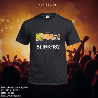 เสื้อยืดสีขาวGILDAN Blink เสื้อยืดผ้าฝ้าย 100% พิมพ์ลายกราฟิก UNISEX Blink 182 BANDS-4XL