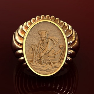 Pope Leo XIII แหวนทอง 18K รูปปั้นมนุษย์ตกปลา สําหรับผู้ชาย