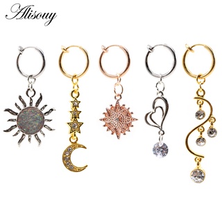 Alisouy 1 ชิ้น คลิป ต่างหู ดวงอาทิตย์ ดวงจันทร์ หัวใจ ดาว เพทาย คริสตัล จี้ปลอม หน้าท้อง ปุ่ม ต่างหู คลิป สะดือเทียม ไม่ต้องเจาะกระดูกอ่อน ต่างหู