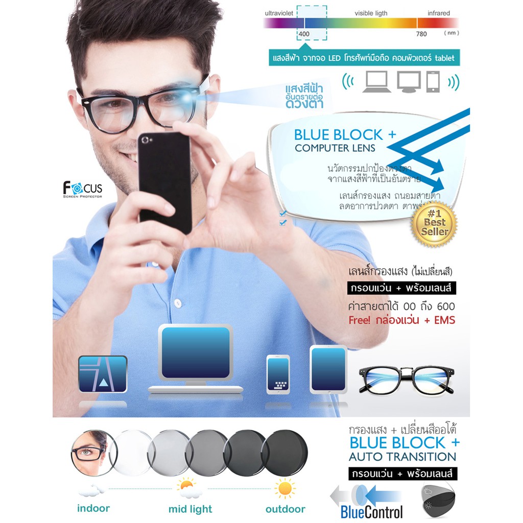 focus-lens-เลนส์โฟกัส-รับตัดเลนส์แว่นตา-ทุกชนิด-เลนส์-blueblock-บลูบล็อค-เลนส์-auto-กรองแสงคอม-มือถือ-ป้องกันแสงสีฟ้า