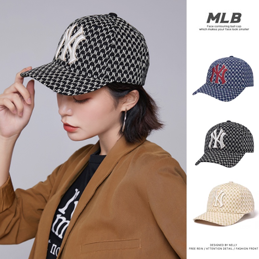 mlb-พร้อมส่ง-หมวกแก็ป-jacquard-monogram-curved-cap-หมวกแก็ปny-ของแท้100