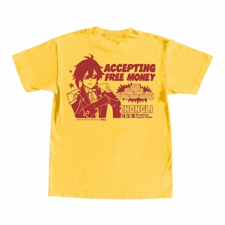 เสื้อยืดอินเทรนด์ผู้ชายอินเทรนด์ผู้หญิงเสื้อยืด พิมพ์ลายเกมอนิเมะ Genshin Impact Zhongli Free Tee สําหรับผู้ชายS-3XL