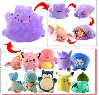 หมอนตุ๊กตานุ่ม รูปการ์ตูนอนิเมะ Pokemon Ditto Pikachu Lapras Bulbasaur Snorlax ของเล่นสําหรับเด็ก