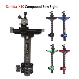 ล่าสัตว์ยิงธนู Sanlida X10 Compound Bow Sight 9&amp;quot; แท่งคาร์บอน CNC 6061 อะลูมิเนียม Target Archery