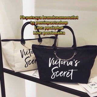 Must Have!!! Victorias Secret Canvas Large Tote Bag กระเป๋าทรง Tote Bag (Size L) ของแท้จาก Victorias Secret
