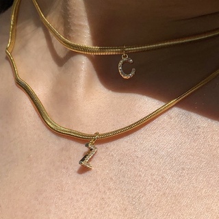 ภาพหน้าปกสินค้าseadada A-Z สร้อยตัวอักษร 14k สร้อยคอเกาหลี SNAKE CHAIN LETTER NECKLACE ที่เกี่ยวข้อง