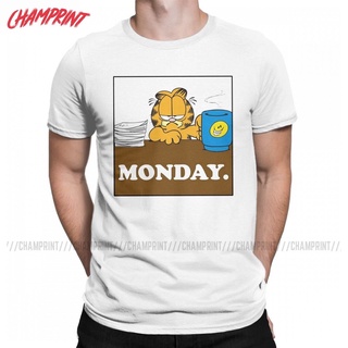 เสื้อยืดผ้าฝ้ายพิมพ์ลายขายดี 🔥 เสื้อยืดคอกลม แขนสั้น พิมพ์ลายดอกไม้ Awesome Garfield I Hate Monday s แฟชั่นคู่รัก สําหร