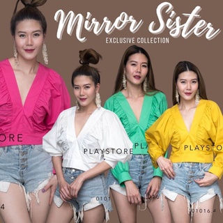 🔖ป้าย Mirrorsister เสื้อทรงแขนยาวคอวี มีดีเทลจับย่นเบาๆสวยเก๋