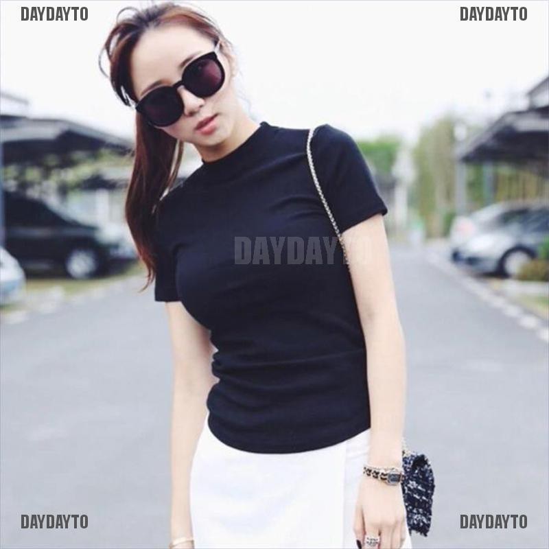 daydayto-เสื้อยืดลําลอง-แขนสั้น-คอเต่า-ทรงสลิมฟิต-เซ็กซี่-แฟชั่นฤดูร้อน-สําหรับสตรี