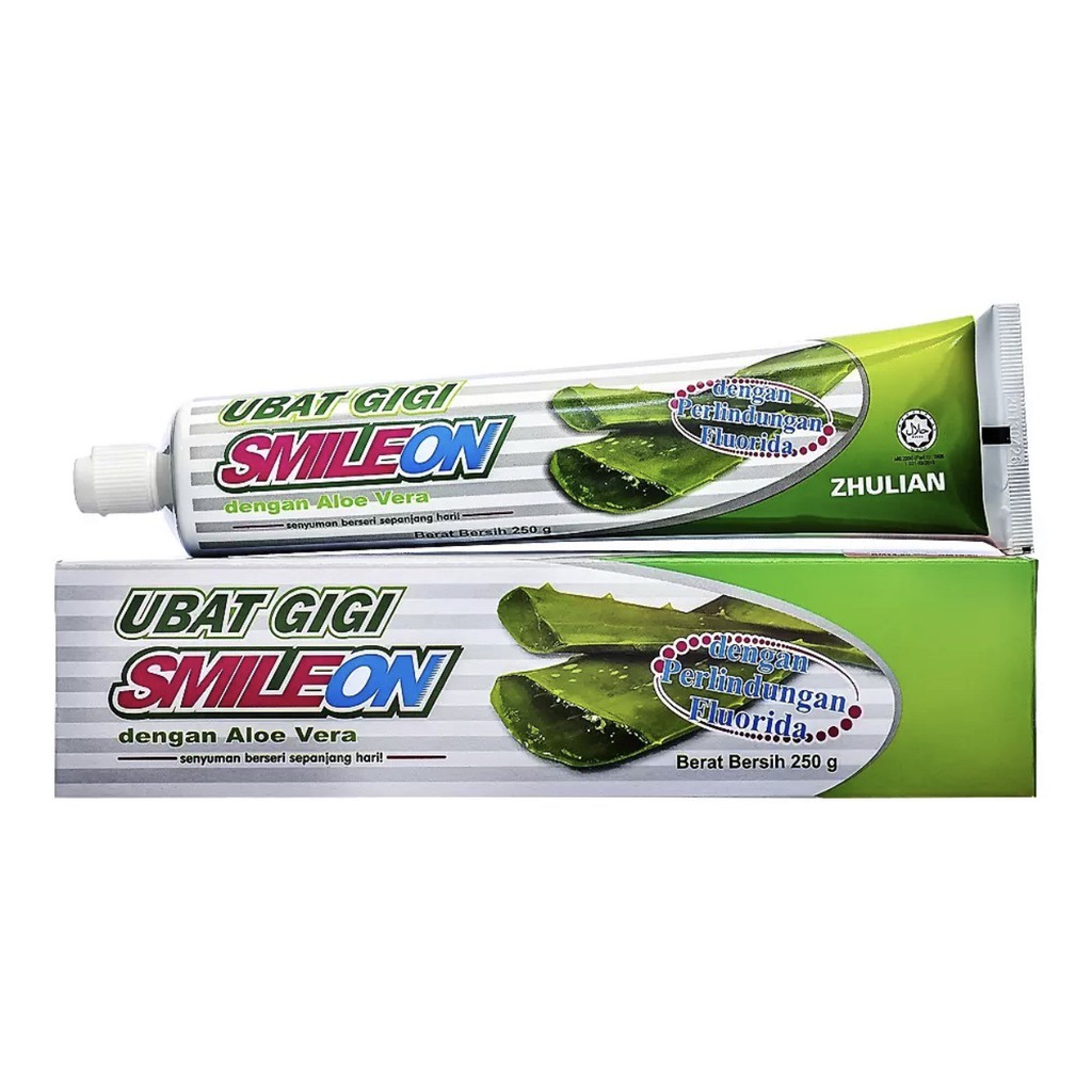 ยาสีฟันสมุนไพร-สูตรฟลูออไรด์-และว่านหางจระเข้-สไมล์ออน-smileon-toothpaste-250g-หลอดสีเขียว