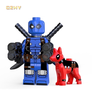 Blue Deadpool with Dog Mini Figurine Building Blocks Super Heroes Bricks Chritmas Children Gifts XP222