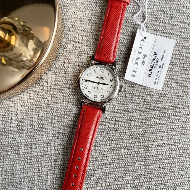 สด-ผ่อน-นาฬิกาหนังสีแดง-หน้าปัดขาว-coach-14502407-madison-women-s-watch-32-มิล