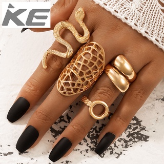 Jewelry Exaggerated snake-shaped hollow circle golden punk 4-piece ring ring for girls for wom