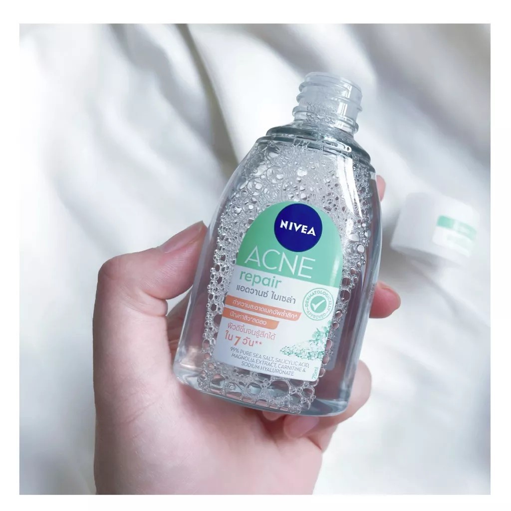 มาใหม่-ราคาถูกกว่าห้าง-คลีนซิ่งลบเครื่องสำอาง-nivea-สำหรับคนเป็นสิว-แอคเน่-รีแพร์-แอควานซ์-ไมเซล่า