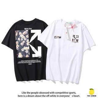 เสื้อยืดอินเทรนด์ผู้ชายอินเทรนด์ผู้หญิง【Lemon】เสื้อยืด OFF WHITE 20SS  ลายดอกเบญจมาศใส่ได้ทั้งชายและหญิงS-3XL