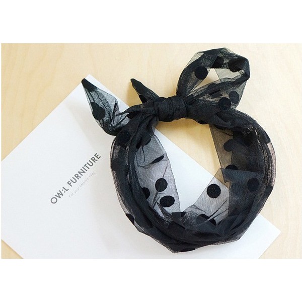 korean-hairband-ที่คาดผม-ผ้าซีทรู-สีดำลายจุด-ส่งฟรี