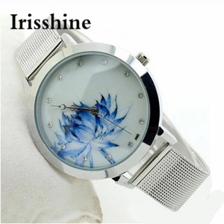 นาฬิกาแฟชั่น Irisshine lady Ms Fashion Casual Women Blue Lotus Stainless Steel