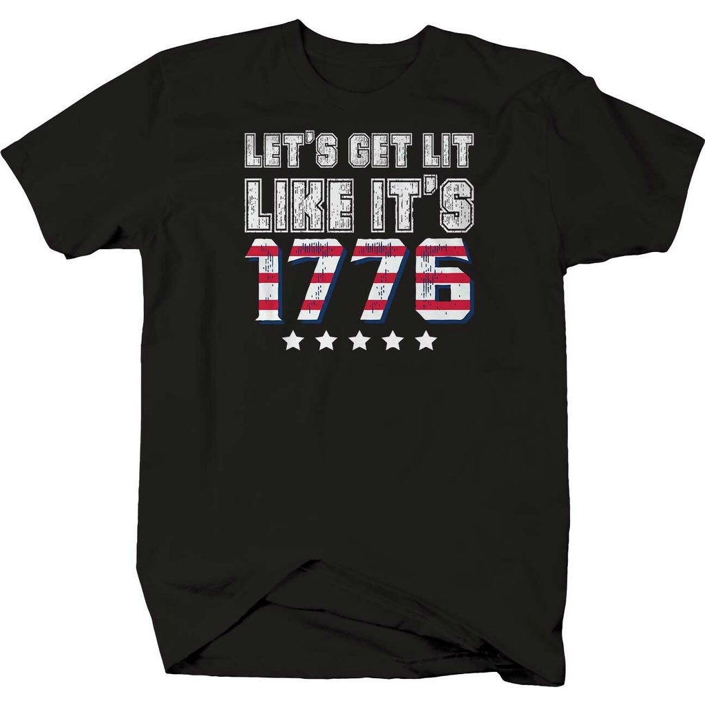 ผลิตภัณฑ์ใหม่-เสื้อยืด-พิมพ์ลายธงอเมริกัน-lets-get-lit-like-its-1776-แฟชั่นสําหรับผู้ชาย