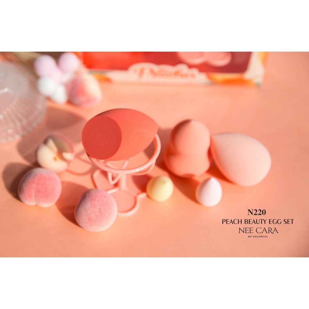 nee-cara-peach-beauty-egg-set-n220-neecara-พีช-ชุดพัฟไข่-5-ชิ้น-x-1-ชิ้น-abcmall