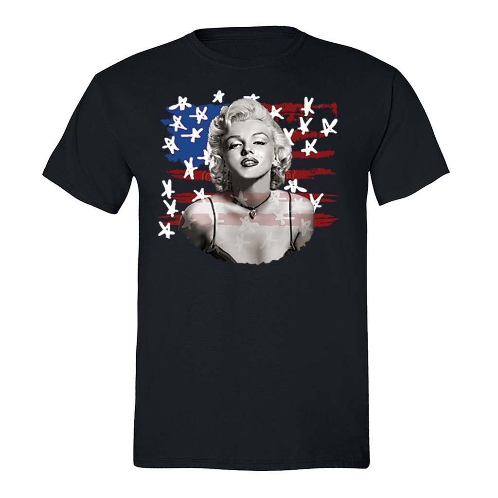 เสื้อยืด-พิมพ์ลายธงชาติอเมริกัน-marilyn-monroe-flag-4th-of-july-ราคาถูก