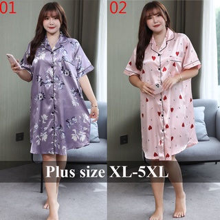 คุณภาพสูง XL-5XL ผู้หญิงสบาย ผ้าไหมซาติน แขนสั้น ชุดนอน ชุดนอน ชุดสาว ชุดนอน