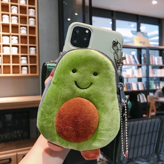 เคสโทรศัพท์ Samsung Galaxy Note 20 Cartoon Wallet Coin Case Samsung Galaxy Note 20 Ultra / Note 20 / S20 / S20+ / S20 Ultra Cute Green Avocado Card Purse Softcase TPU With Strap Phone Case