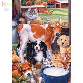 ( Ready Stock ) ภาพวาดปักครอสติก 5 D รูปวัวสุนัขแมวขนาด 30X40 ซม